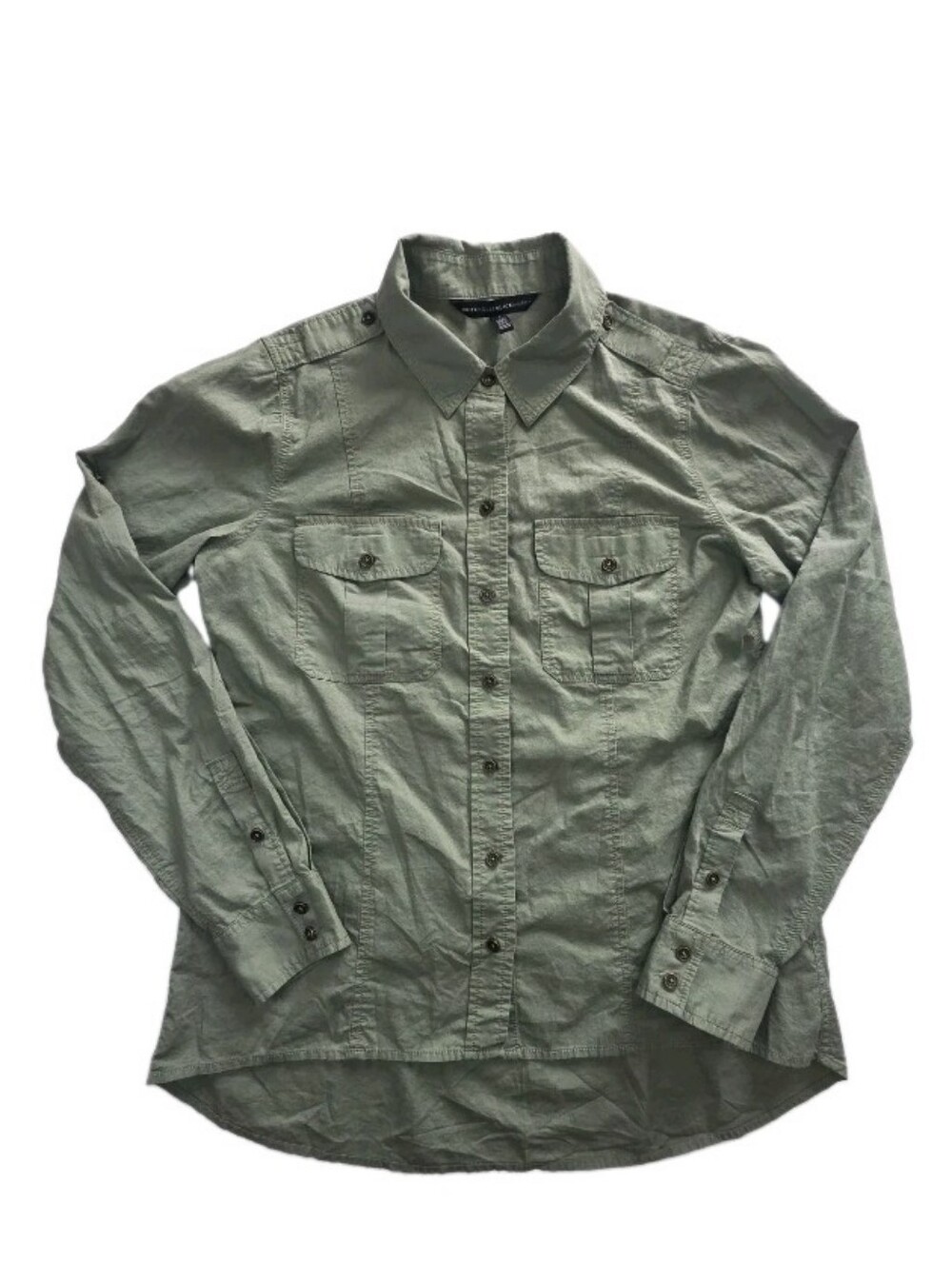 White House Black Market Utility Button Down Shirt Olive Green Size 4 Gorpcore